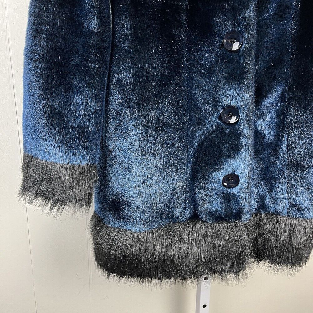 Blanc Noir Outerwear Faux Fur‎ Coat Jacket Blue & Black Mid Length Size Small - Picture 3 of 9